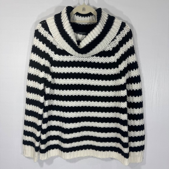 Chelsea & Theodore Women's Black & White Striped Cowl Neck Sweater Size L - Picture 1 of 8
